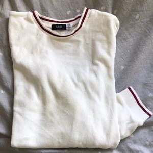 White velvet-y BDG sweater with red trim!